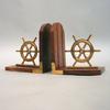 br48656 Book End Pair, Ship Wheel Wooden Base