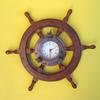 sh48642a Wooden Ship Wheel - Iron Porthole Clock